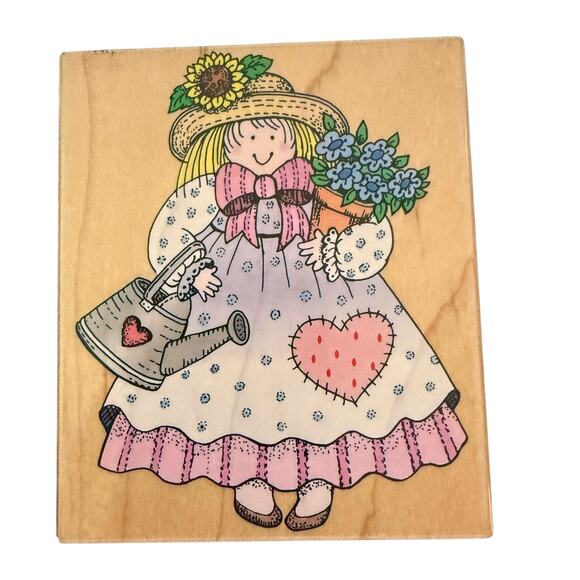 Hero Arts Vintage 1996 Garden Gal H1023 Large Rubber Stamp - Picture 1 of 3
